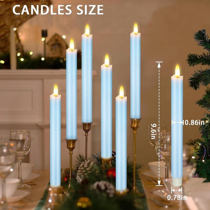 KSWING Upgraded Real Wax LED Flameless Light Blue Taper Candles with Remote, 6 PCS Candlesticks Battery Operated 3D Flickering - 9.6" Long Realistic Fake Candle Sticks for Home/Wedding/Xmas Decor - Image 2